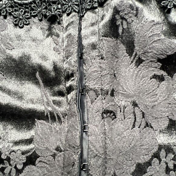 SHIRLEY OF HOLLYWOOD Corset Black Size 36 Jacquard Lace Hook And Eye Whimsygoth - Picture 2 of 7